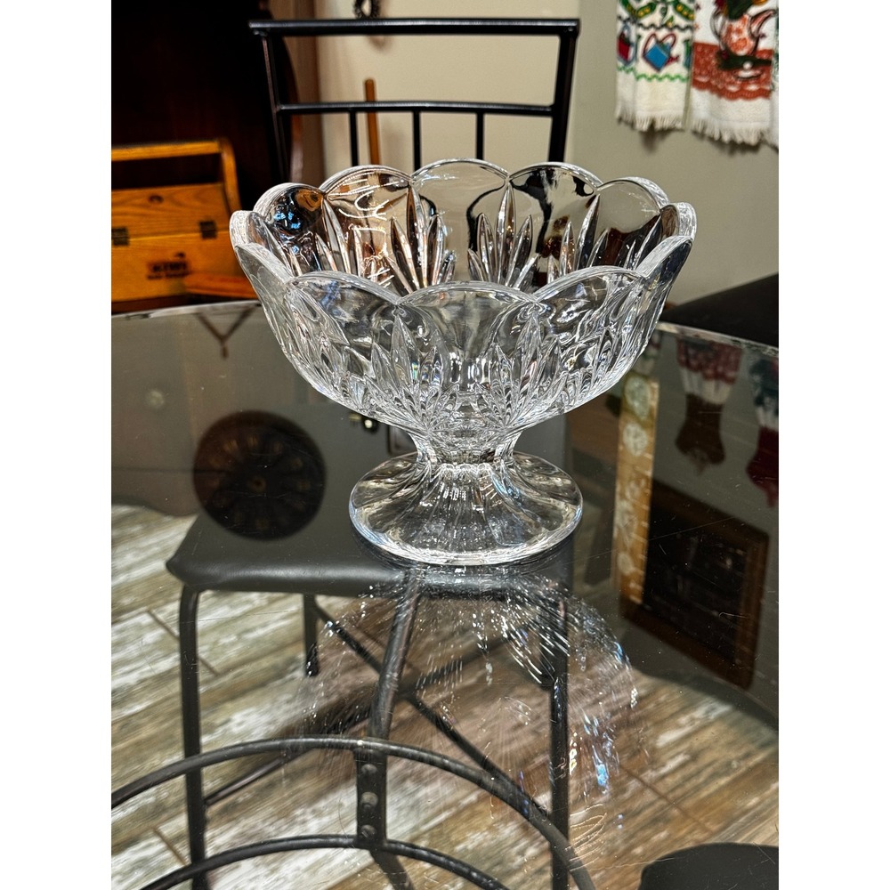 Royal Limited Crystal Cut Glass Low Pedestal Bowl Scalloped Rim Centerpiece